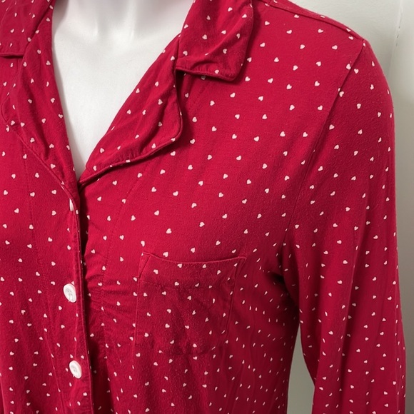 Soma Cool Nights Valentine’s Red heart print long sleeve button down pajama top - Picture 2 of 6